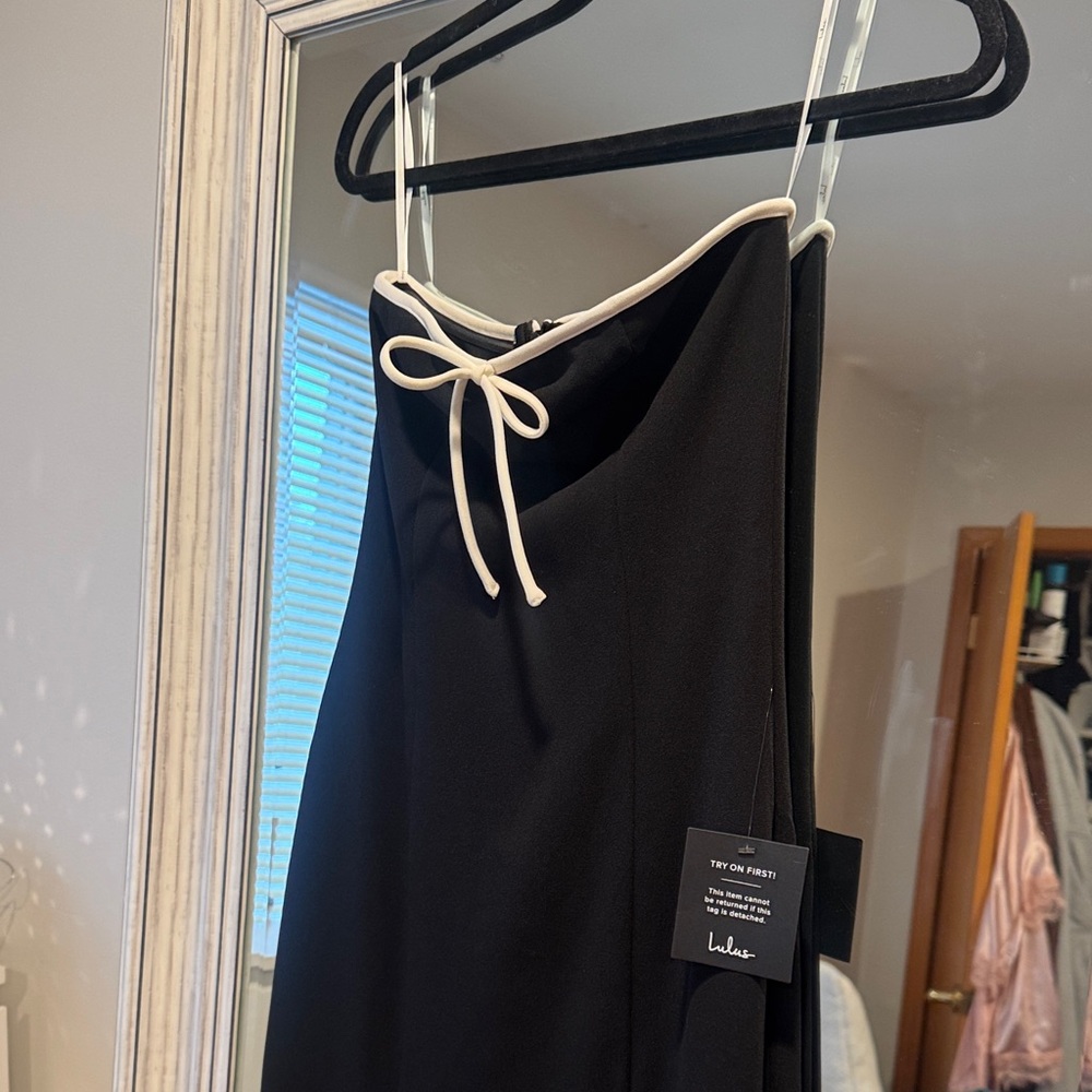Lulu's Black Strapless Dress with White Trim